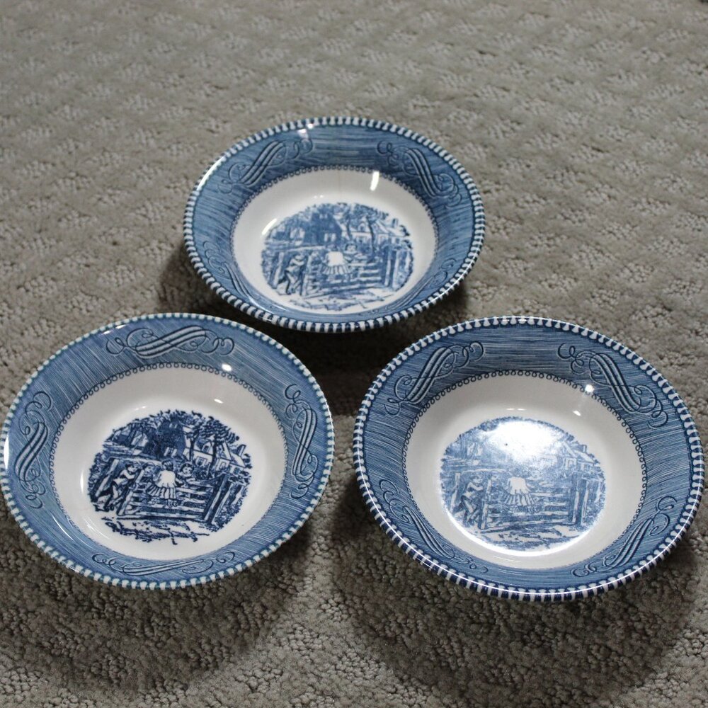 Royal China CURRIER & IVES Small Dessert Berry Bowl "The Old Farm Gate" Set of 3